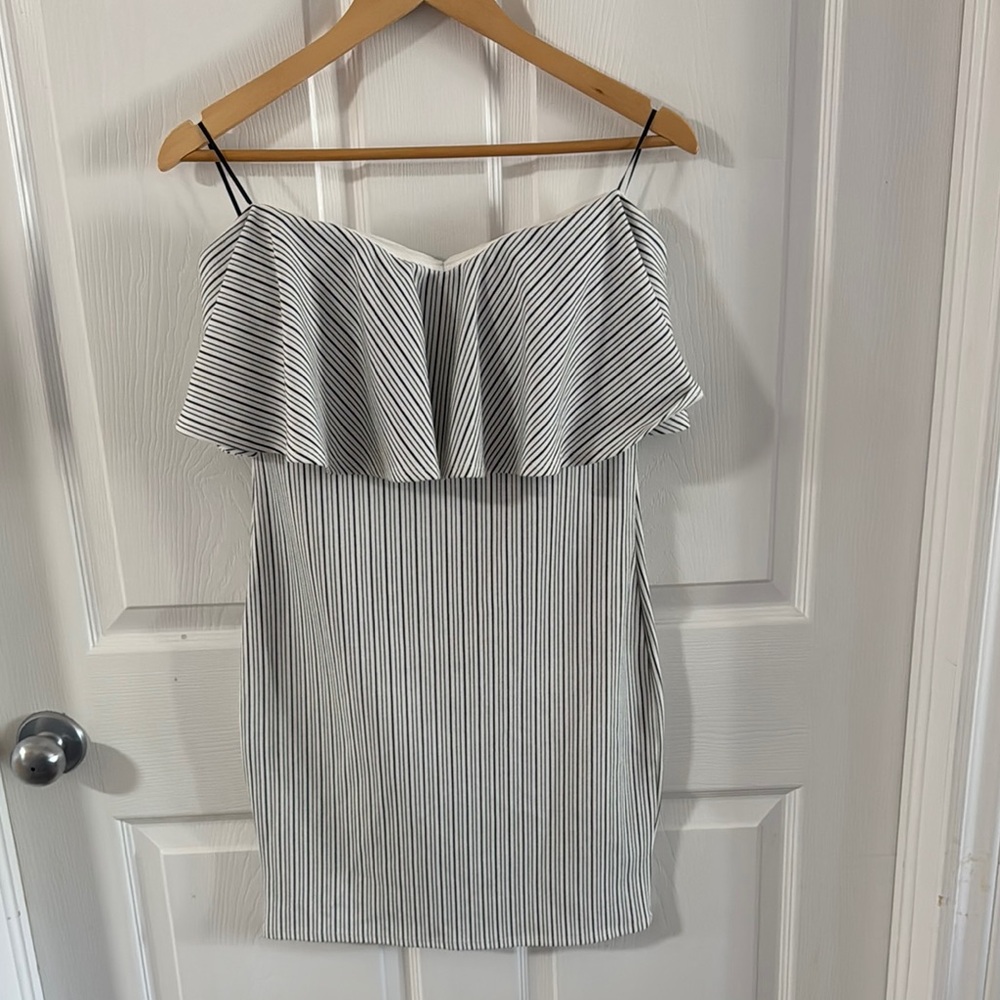 Striped Black and White Strapless  Dress
